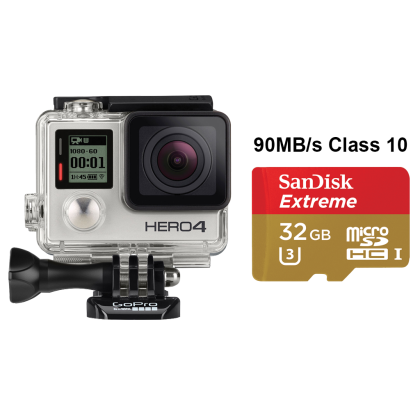 Спортна екшън камера GoPro HERO4 Silver Edition + подарък SanDisk 64GB Ultra microSD 80 mb/s