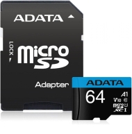 Карта памет Adata 64GB MicroSDXC UHS-I CLASS10 A1 (1 adapter) - AUSDX64GUICL10A1-RA1