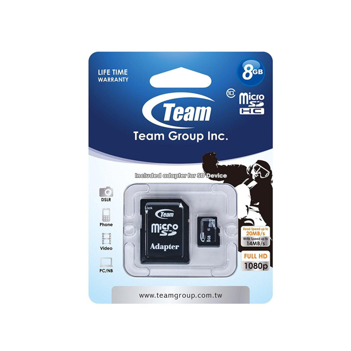 Карта памет TEAM 8GB micro SDHC, Class 10 с SD адаптер - TUSDH8GCL1003