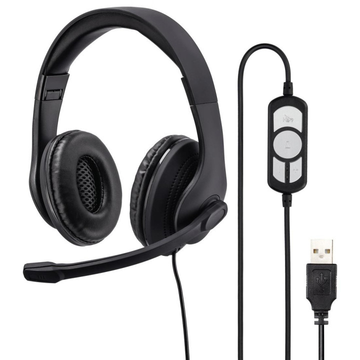 Слушалки с микрофон HAMA HS-USB300, USB, черен