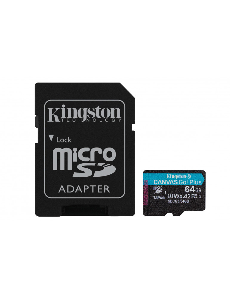 Карта памет Kingston 64GB Canvas Go! Plus, UHS-I, Class 10, U3, V30, A2, Адаптер - SDCG3/64GB