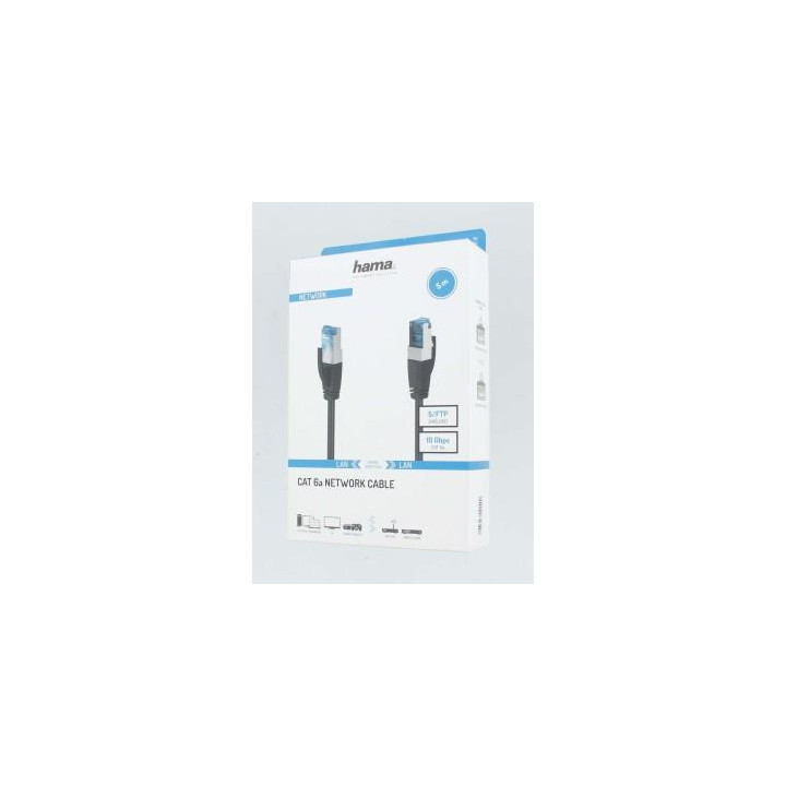 Мрежов кабел HAMA, CAT 6a, 10 Gbit/s, S/FTP, 5 m, черен