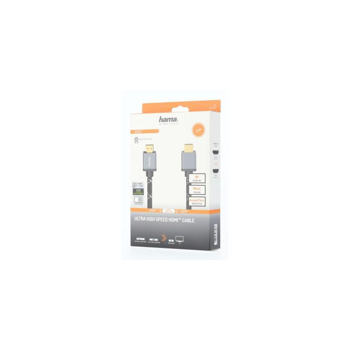 Кабел HAMA Ultra HD HDMI мъжко - HDMI мъжко, 8K, 48GB/s,метал, 3 м, позл. конектори