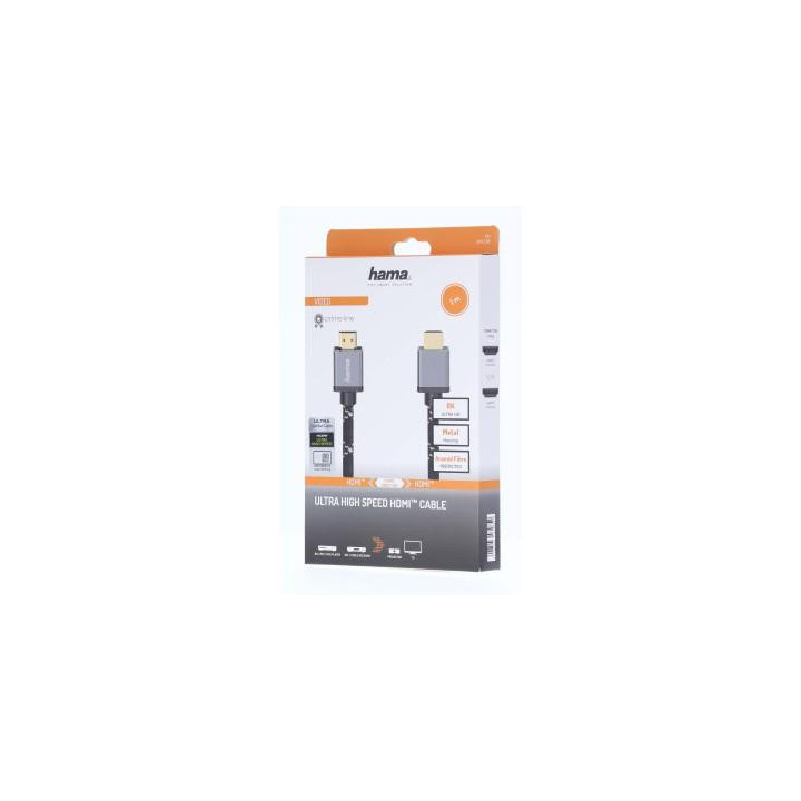 Кабел HAMA Ultra HD HDMI мъжко - HDMI мъжко, 8K, 48GB/s,метал, 2 м, позл. конектори