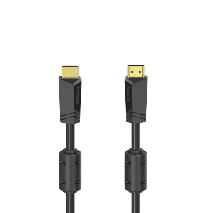 Кабел HAMA High Speed, HDMI мъжко - HDMI мъжко, 4K, 18GB/s, Ethernet , 15 м, позл. конектори, 2 филтъра