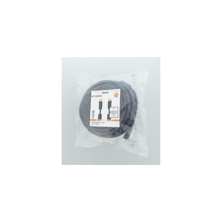 Кабел HAMA High Speed, HDMI мъжко - HDMI мъжко, 4K, 18GB/s, Ethernet , 15 м, позл. конектори, 2 филтъра