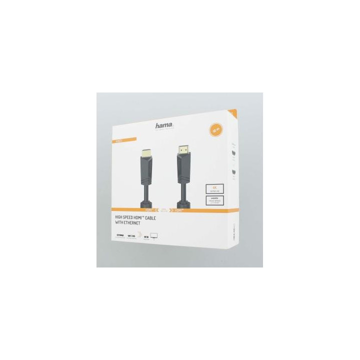 Кабел HAMA High Speed, HDMI мъжко - HDMI мъжко, 4K, 18GB/s, Ethernet , 10 м, позл. конектори, 2 филтъра