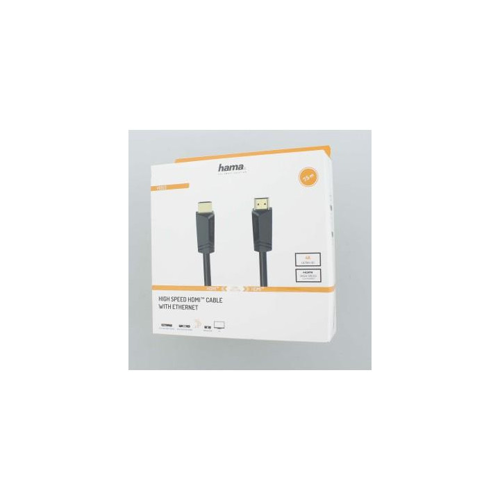 Кабел HAMA HDMI мъжко - HDMI мъжко,4K,18GB/s, Ethernet, 7.5 м, озл. конектори
