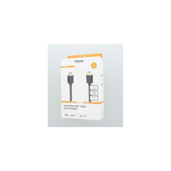Кабел HAMA High Speed, HDMI мъжко - HDMI мъжко, 4K, 18GB/s, Ethernet , 5 м, позл. конектори