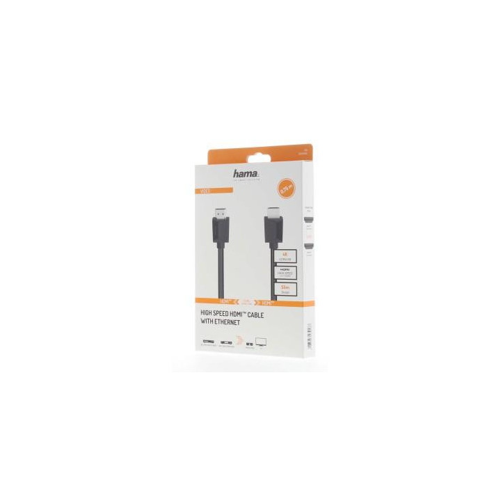 Кабел HAMA HDMI мъжко - HDMI мъжко, 4K,18Gbit/s, Ethernet 0.75  м,екраниран