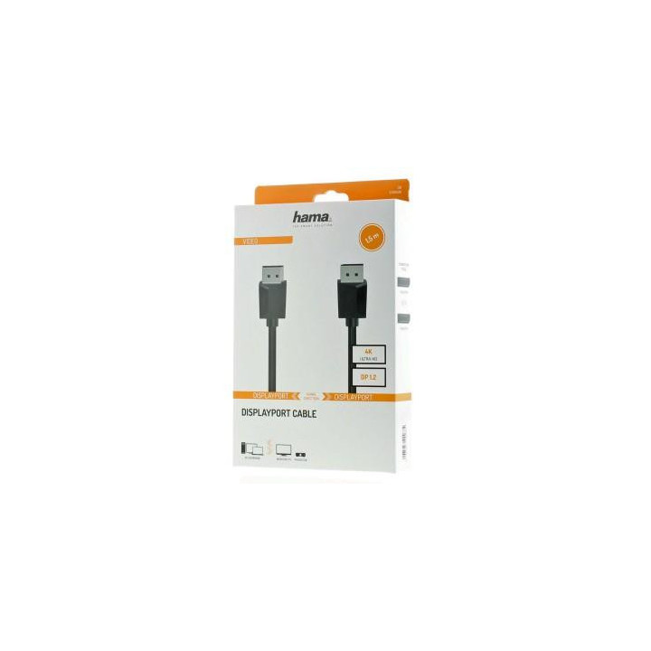 Кабел HAMA 200696 DisplayPort 1.2 мъжко - DisplayPort 1.2 мъжко, 1.5 m, Ultra-HD 4K, двойно-екраниран