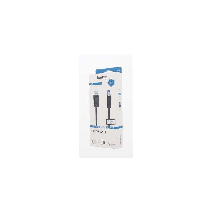 Кабел HAMA USB 3.0 -A мъжко -B мъжко, 1.5 м, 1 звезда