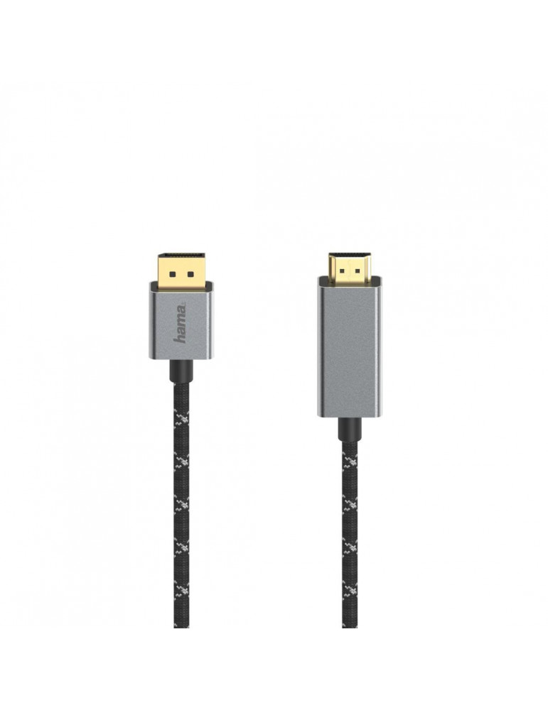 Кабел HAMA DisplayPort мъжко - HDMI мъжко, Ultra-HD, 4K@60 Hz, 1.5м, Алуминий, Позлатени конектори