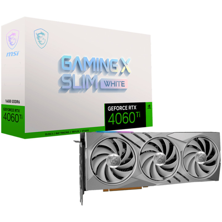 Видео карта MSI GeForce RTX 4060 Ti GAMING X SLIM WHITE 16G, 16GB GDDR6X, 128-bit