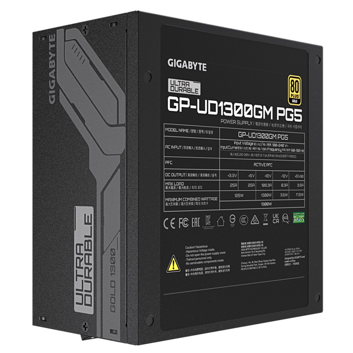 Захранване Gigabyte UD1300GM PG5, 1300W, 80  GOLD, Modular, PCIe 5.0 Ready - GP-UD1300GM PG5