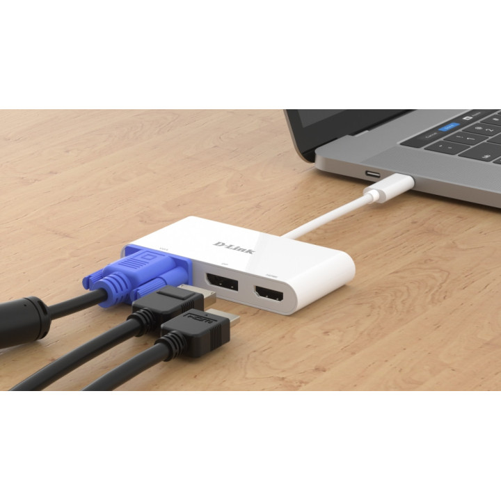 Хъб D-Link 3-in-1 USB-C to HDMI/VGA/DisplayPort Adapter - DUB-V310
