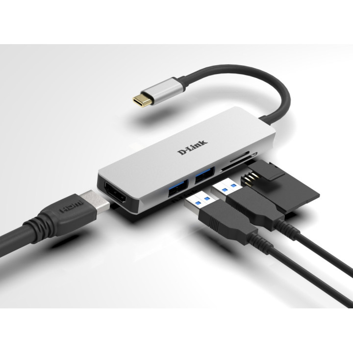 Хъб D-Link 5-in-1 USB-C Hub with HDMI and SD/microSD Card Reader - DUB-M530