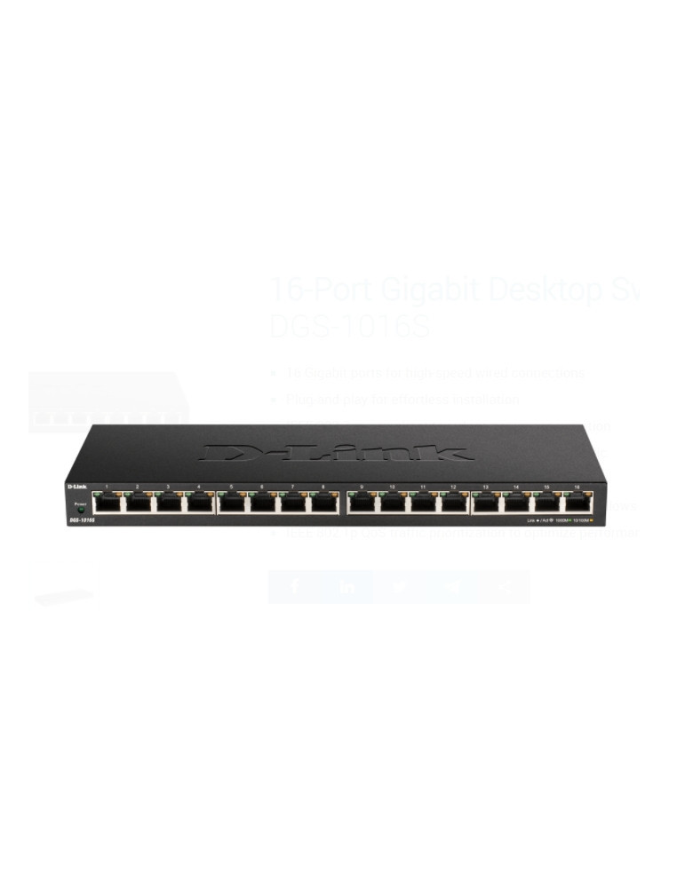 Суич D-Link 16-Port 10/100/1000Mbps - DGS-1016S
