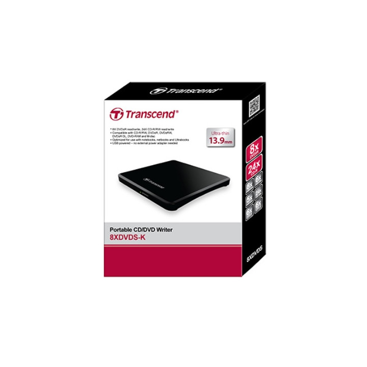 Външно оптично устройство Transcend 8X DVD, TS8XDVDS-K