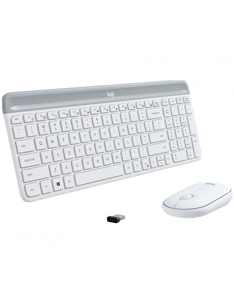 Безжичен комплект клавиатура и мишка Logitech Slim Combo MK470, бял - 920-009205