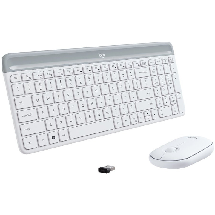 Безжичен комплект клавиатура и мишка Logitech Slim Combo MK470, бял - 920-009205