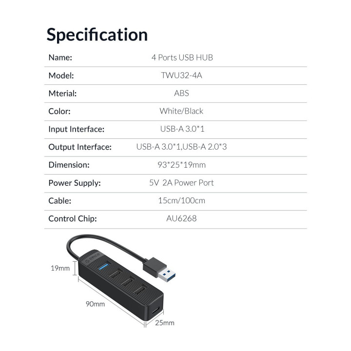 Хъб Orico USB3.0/2.0 HUB 4 ports - TWU32-4A