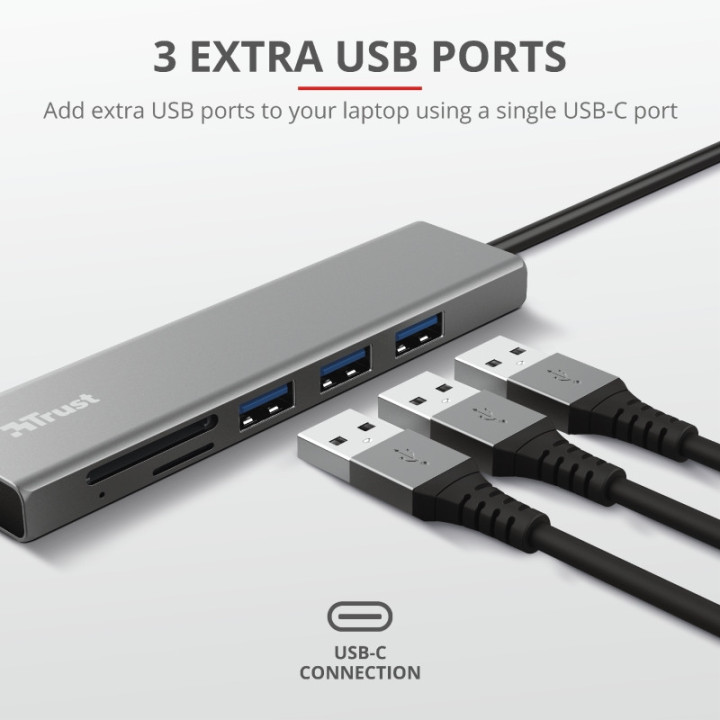 Хъб Trust Halyx Fast USB-C Hub & Card Reader - 24191