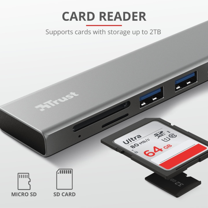Хъб Trust Halyx Fast USB-C Hub & Card Reader - 24191