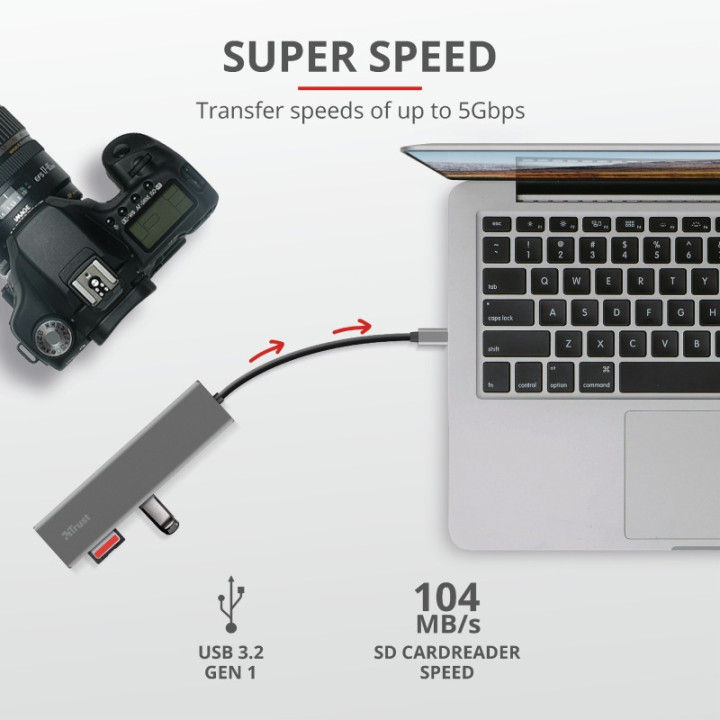 Хъб Trust Halyx Fast USB-C Hub & Card Reader - 24191
