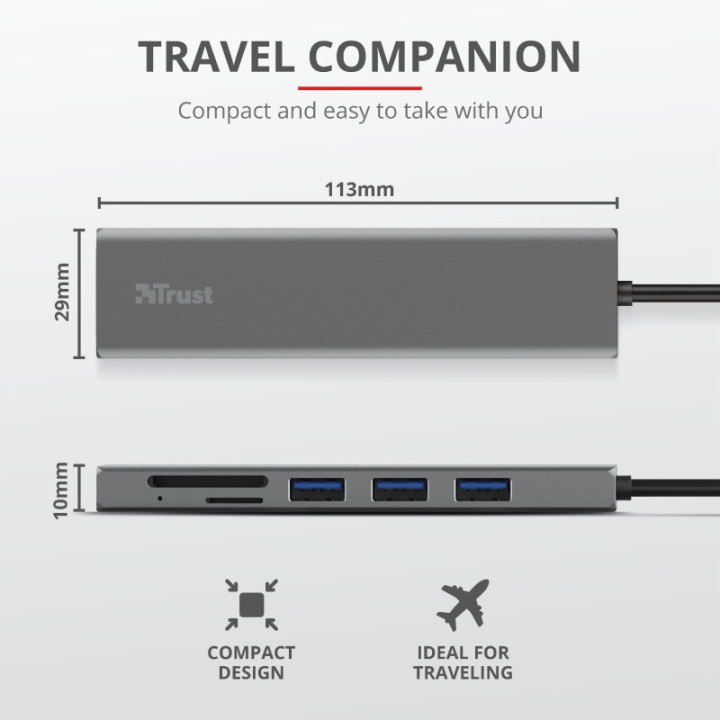 Хъб Trust Halyx Fast USB-C Hub & Card Reader - 24191