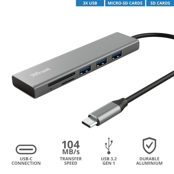 Хъб Trust Halyx Fast USB-C Hub & Card Reader - 24191