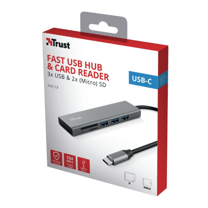 Хъб Trust Halyx Fast USB-C Hub & Card Reader - 24191