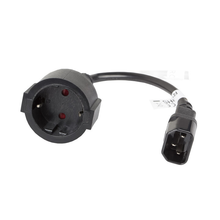 Захранващ кабел Lanberg Ext IEC 320 C14 / SCHUKO F 0.2m черен, CA-C14E-10CC-0018-BK
