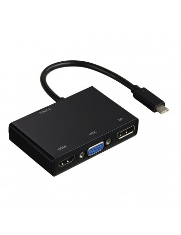 3 в 1 USB-C aдаптер HAMA 135730, за VGA, HDMI или DisplayPort, Черен