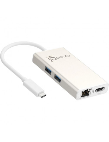 Хъб USB-C  j5Create JCA374 -HDMI/Ethernet/ USB 3.0 /PD 2.0, бял