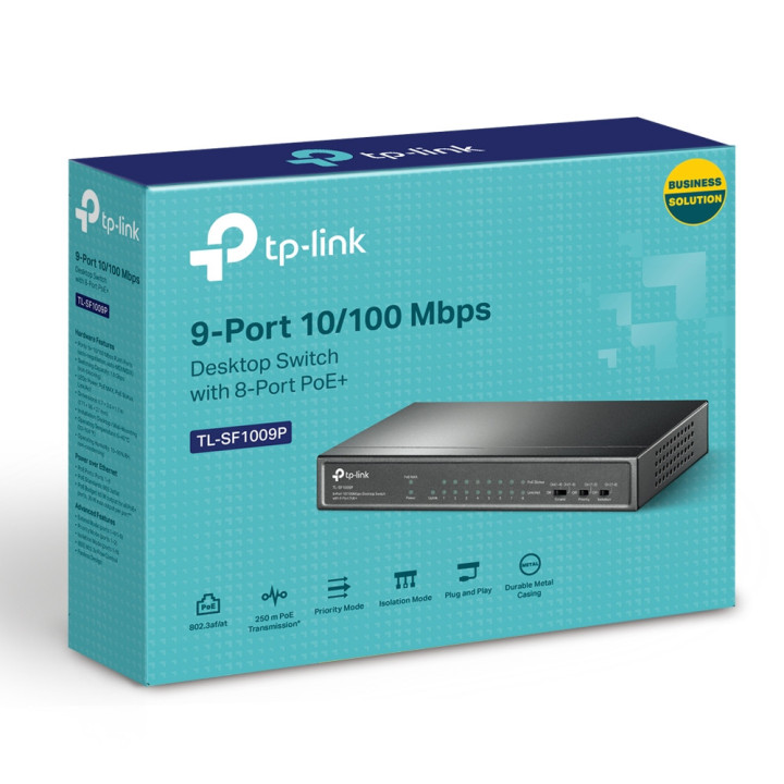 Комутатор TP-Link TL-SF1009P с 8-PoE  порта, 9-портов 10/100Mbps