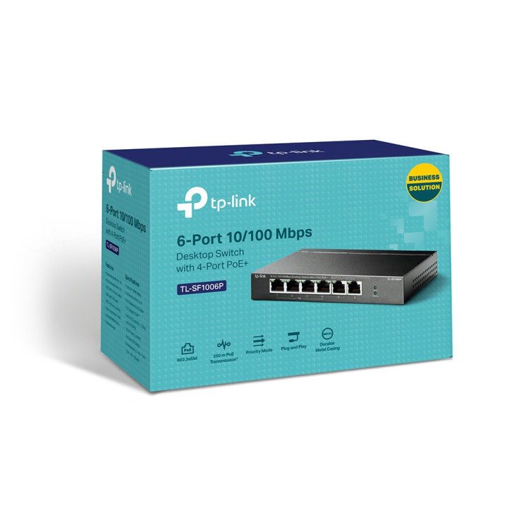 Комутатор с 4-PoE  порта TP-Link TL-SF1006P, 6-портов 10/100Mbps