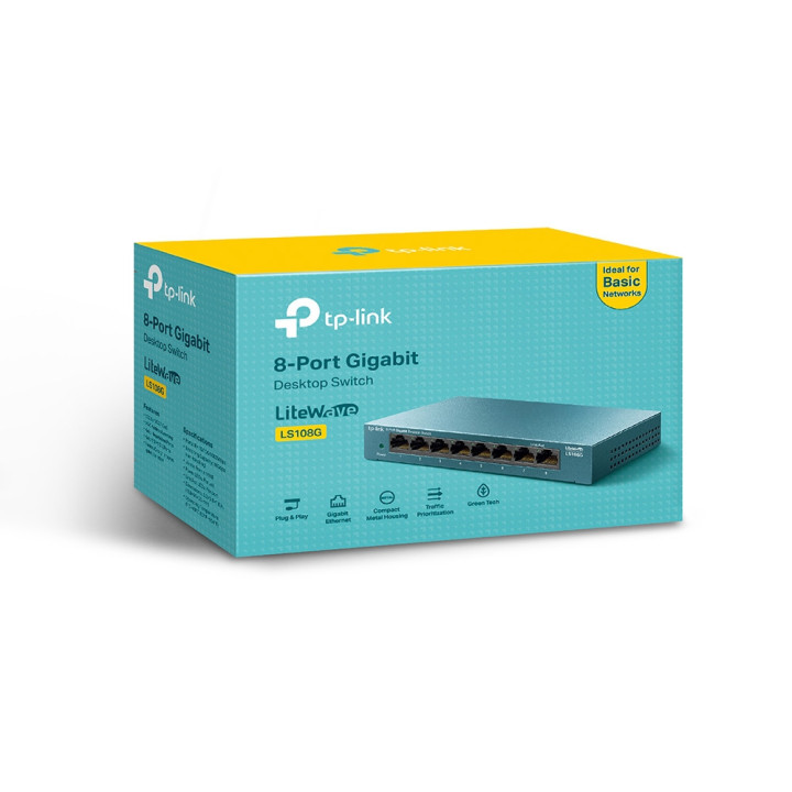 Комутатор TP-Link LS108G, 8-портов 10/100/1000 Mbps