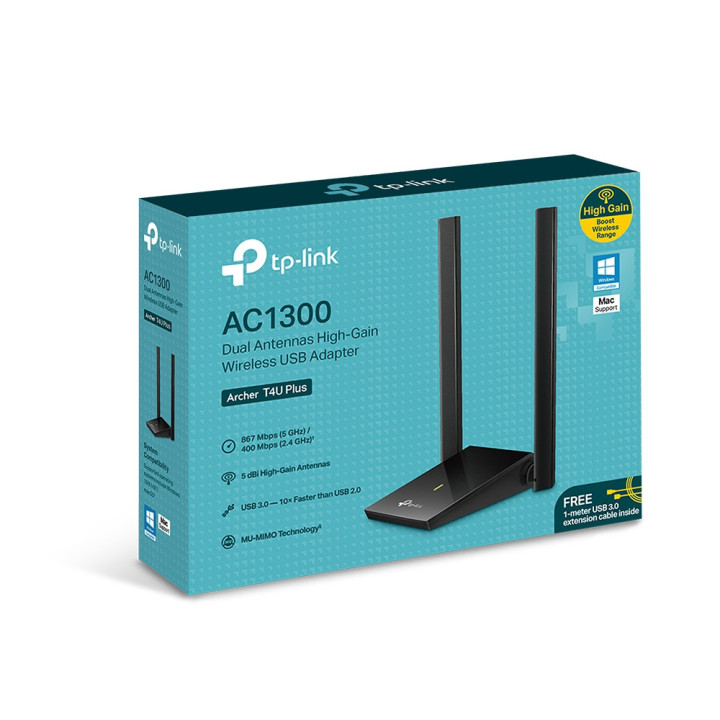 Двулентов безжичен USB адаптер TP-Link Archer T4U Plus AC1300