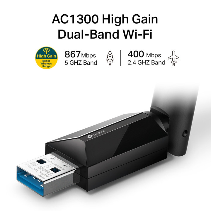 Двулентов безжичен USB адаптер TP-Link Archer T3U Plus AC1300