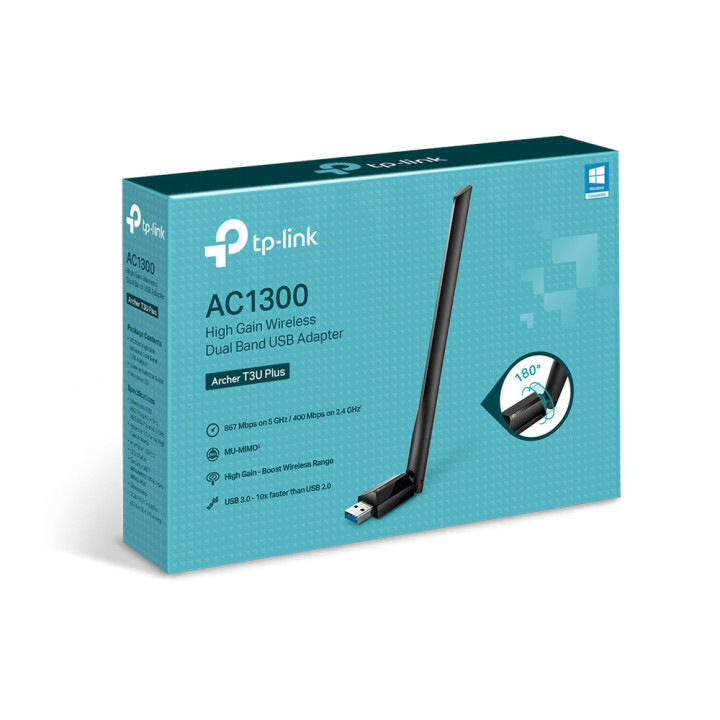 Двулентов безжичен USB адаптер TP-Link Archer T3U Plus AC1300