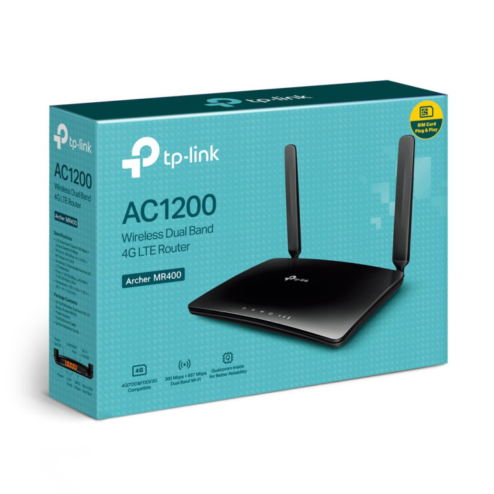 Двулентов безжичен рутер TP-Link Archer MR400 AC1350, 4G