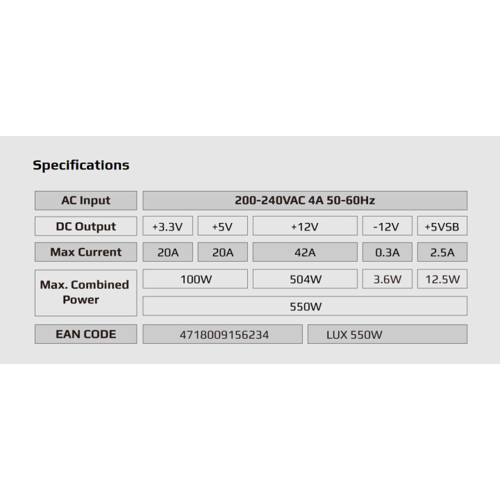 Захранване 550W AeroCool LUX-550W Bronze - ACPB-LD55AEC.11