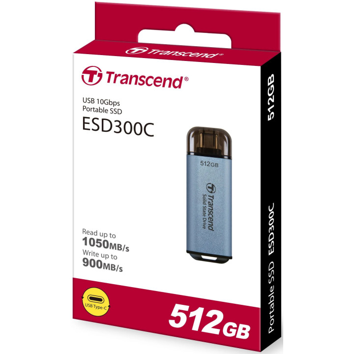 Външен SSD диск Transcend 512GB, USB ESD300C, USB 10Gbps, Type C - TS512GESD300C