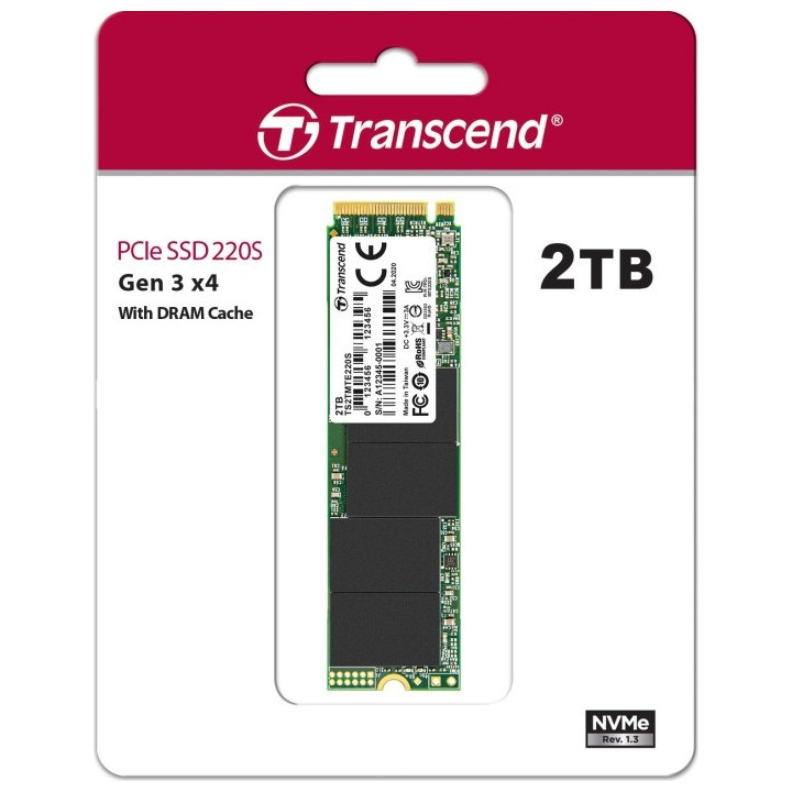 SSD диск Transcend 2TB, M.2 2280, PCIe Gen3x4, M-Key, 3D TLC, with Dram - TS2TMTE220S