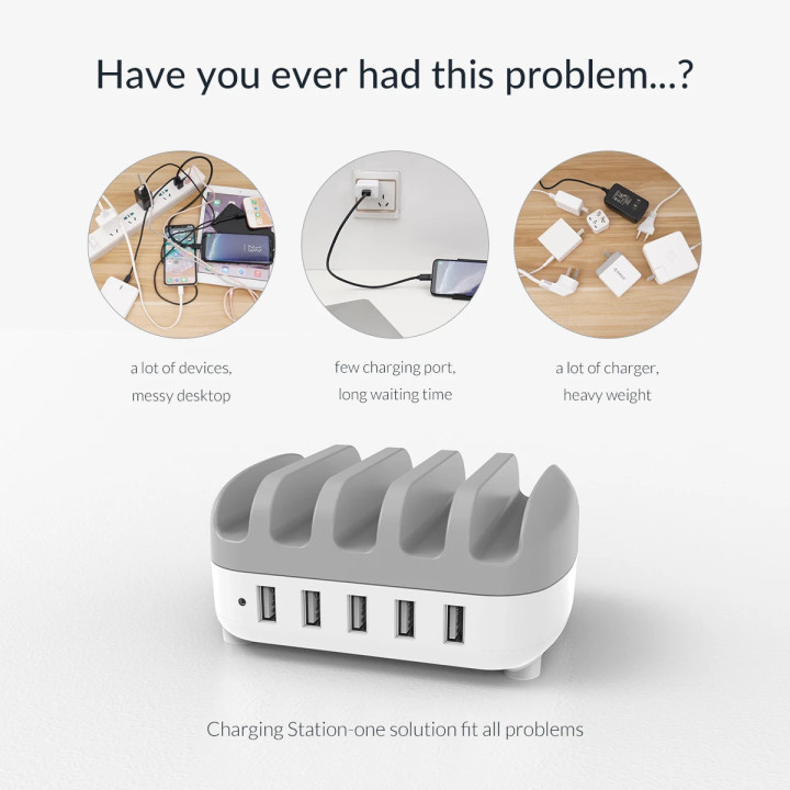 Зарядна станция за мобилни устройства Charger Station 220VOrico 5 x USB 40W White - DUK-5P-EU-WH