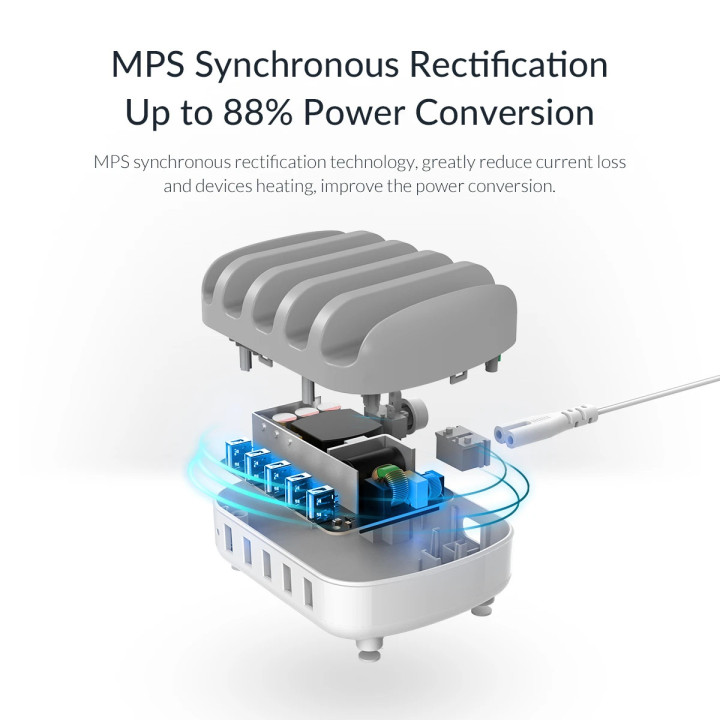 Зарядна станция за мобилни устройства Charger Station 220VOrico 5 x USB 40W White - DUK-5P-EU-WH