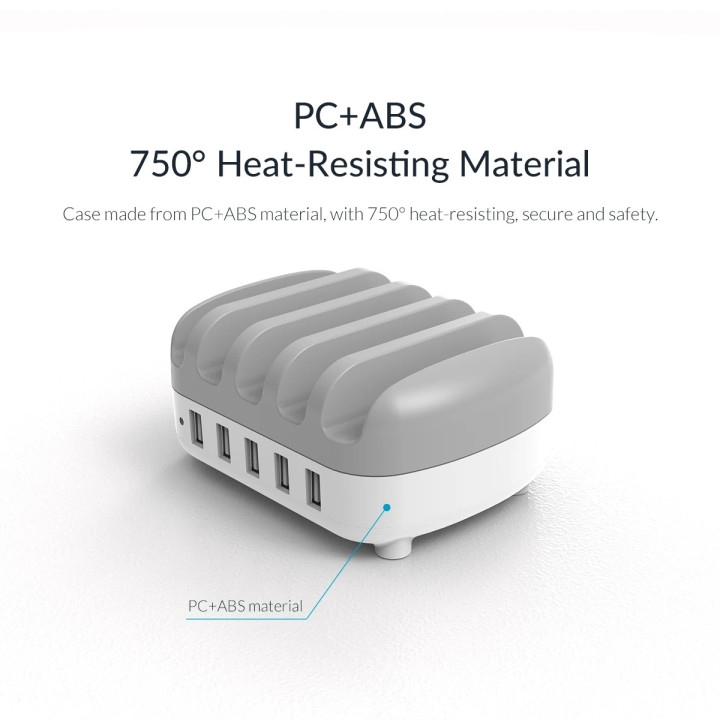 Зарядна станция за мобилни устройства Charger Station 220VOrico 5 x USB 40W White - DUK-5P-EU-WH