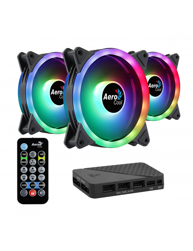 Комплект вентилатори AeroCool 3-in-1 - DUO 12 Pro 3x120mm aRGB с хъб и дистанционно управлениe - ACF3-DU10227.11