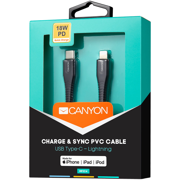 Кабел Canyon CNS-MFIC4B Type C Cable към MFI Lightning for Apple